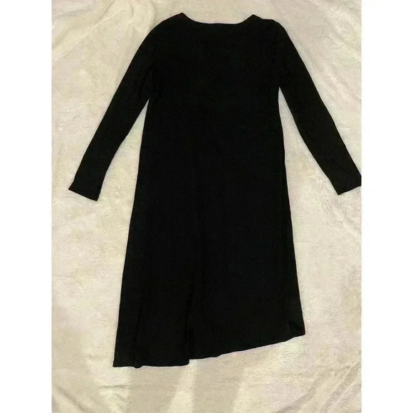 EILEEN FISHER BLACK VISCOSE JERSEY ASYMMETRICAL DRESS S SMALL KNIT MIDI NWOT - Picture 5 of 9